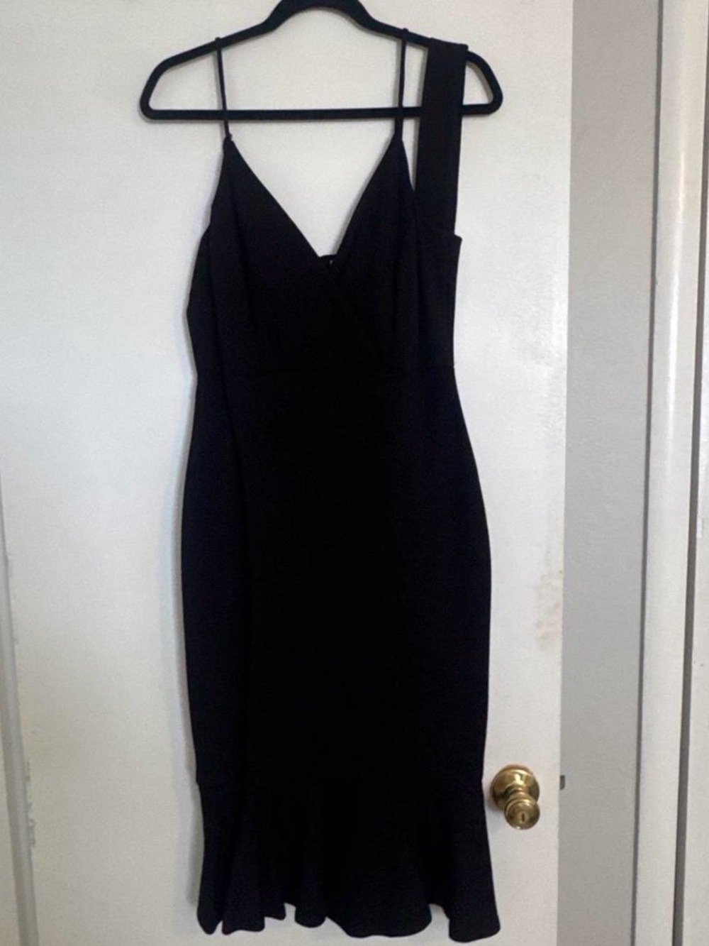 Black Spaghetti Strap Midi Dress with belt and peplum bottom